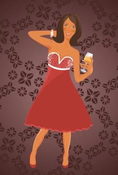Disko diva with cocktail Stock Illustration