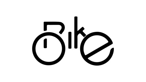 Disks rotate instead of wheels, frame, handlebars and seat as Bike lettering Stock Footage 269521012