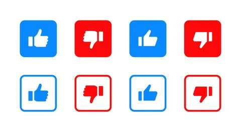 Like dislike buttons. Blue and red square thumb buttons for feedback and ra.. Stock Illustration