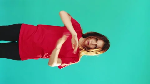 Dislike gesture stop sign skeptic woman thumb down Stock Footage 140976338