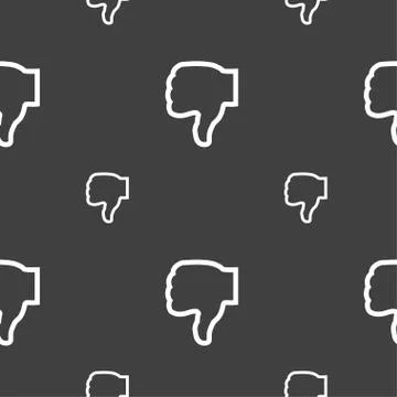 Dislike icon sign. Seamless pattern on a gray background. Vector Stock Illustration