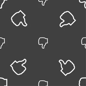 Dislike icon sign. Seamless pattern on a gray background. Vector Stock Illustration