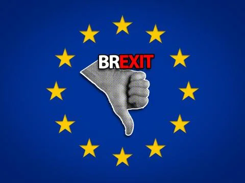 Dislike or Thumbs down Hand Gesture inside a EU flag, Brexit concept. Stock Illustration