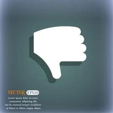 Dislike, Thumb down, Hand finger down  icon symbol on the blue-green abstract Stock Illustration