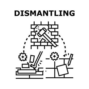 Dismantling brick wall with tools concept Stock Illustration