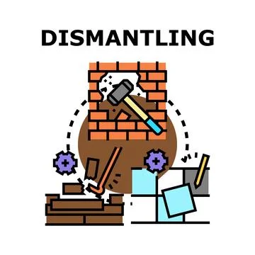 Dismantling brick wall with tools concept Stock Illustration
