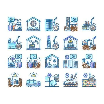 Dismantling Construction Process Icons hand drawn Stock Illustration