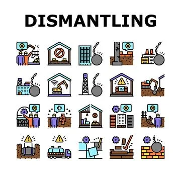 Dismantling Construction Process Icons Set Vector Stock Illustration
