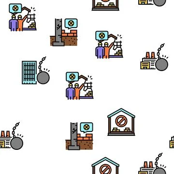 Dismantling Construction Process Vector Seamless Pattern Stock Illustration