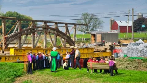 Dismantling a covered bridge Stock Photos