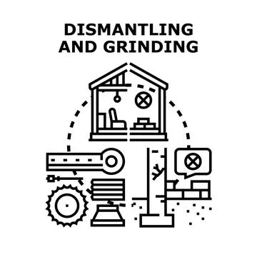Dismantling grinding processes in building demolition concept Ilustração Stock