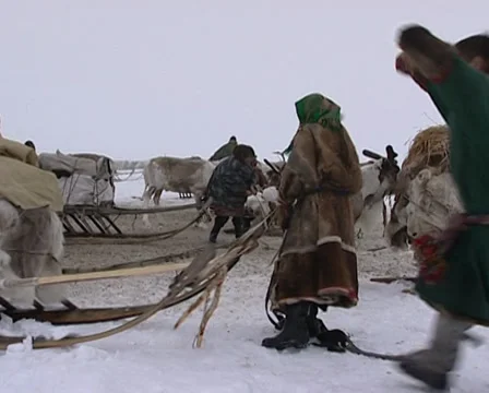 Dismantling the Nenet settlement Stock Footage 36448652