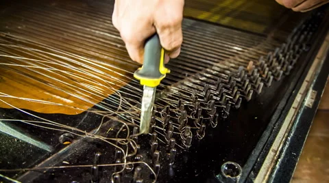 Dismantling Process of Old Piano Strings With Pliers 스톡 동영상 46387380