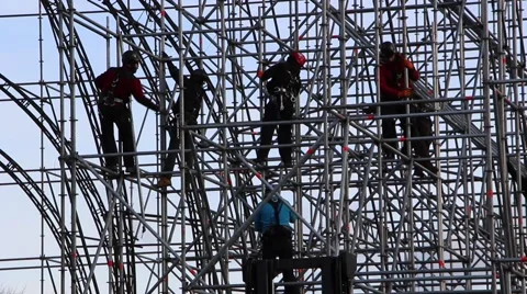 Dismantling scaffolding. Working at height 2 Stock Footage 46337697