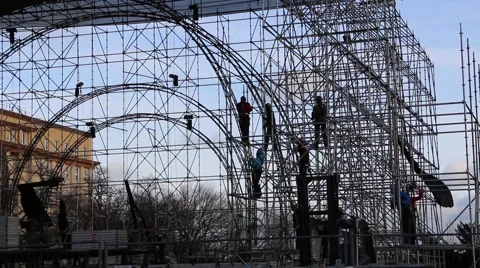 Dismantling scaffolding. Working at height Stock Footage 46338300