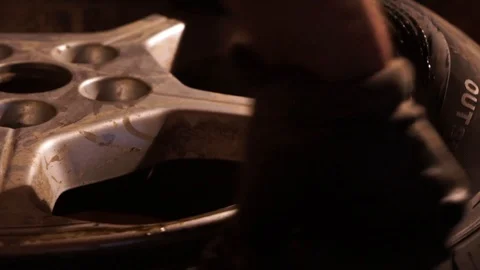 Dismantling of a tire from a disk on a professional machine tool Video stock 114630883