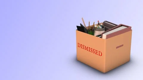 Dismissed. Fired. Box with office things Illustration