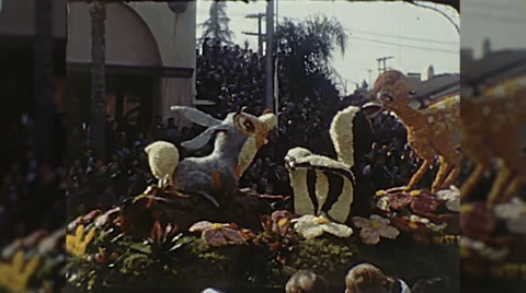 Disney Bambi Float Rose Parade Pasadena Vintage Film Home Movie  Stock Footage 68940891