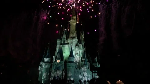 Disney Castle Holiday Fireworks Stock Footage