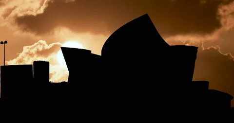 Disney Concert Hall Los Angeles Cloudy Sunset Timelapse Stock Footage