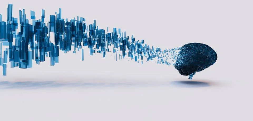 Disolving brain floating data blue 3d render of blue digital brain disolvi... Stock Photos