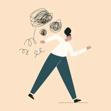 Disorder and panic attack of young african girl. Depressed and frustrated bla Stock Illustration