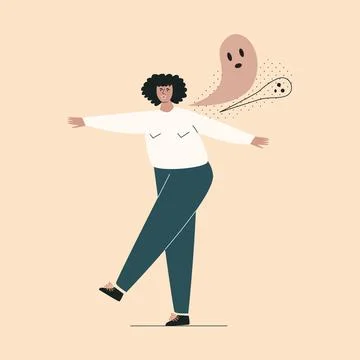 Disorder and panic attack of young african girl. Depressed black woman with n Stock Illustration