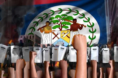 Disorder fighting concept - protest in Belize on flag background Stock Illustration