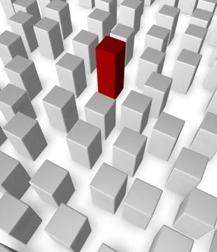 Disorder of white cubes and one in red - 3d illustration Stock-Illustration