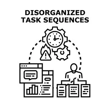 Disorganized task sequences causing workflow problems and inefficiency Stock Illustration