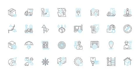 Dispatch and transport linear icons set. Delivery, Shipping, Logistics, Freight Ilustración de archivo