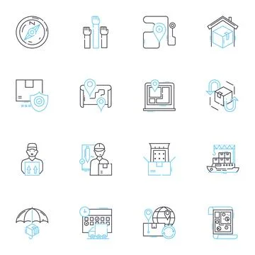 Dispatch and transport linear icons set. Delivery, Shipping, Logistics, Freight Ilustración de archivo