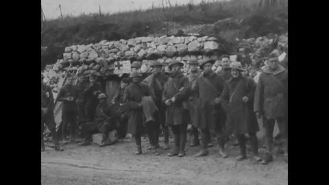Dispatch riders of Advanced Post Command of 51 Brig, 26th Div, lined up - 1918 Stock Footage 98960163