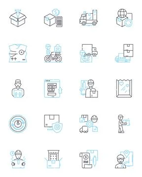 Dispatch service linear icons set. Delivery, Transportation, Logistics, Shipment Stock Illustration