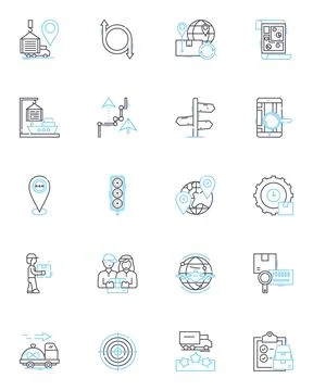 Dispatch services linear icons set. Efficiency, Promptness, Coordination Ilustración de archivo