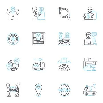 Dispatch services linear icons set. Efficiency, Promptness, Coordination Ilustración de archivo