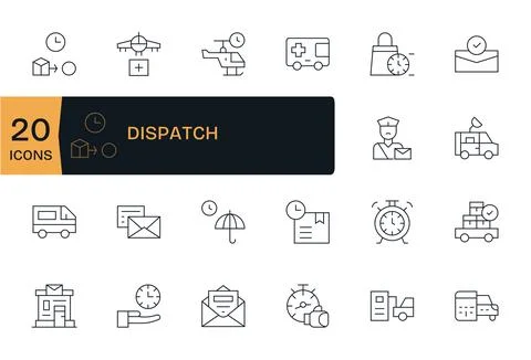 Dispatch Vector Icon Collection featuring 20 Detail Enhanced 128x128 Thin L.. Stock Illustration