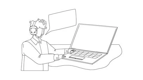Dispatcher Speaking With Client At Computer Vector Stock Illustration