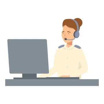 Dispatcher working on computer at workplace wearing headset Stock Illustration
