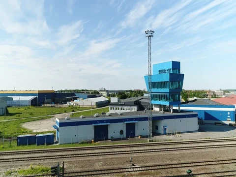 The dispatching tower and the railway in the summer Stock Footage 76786106