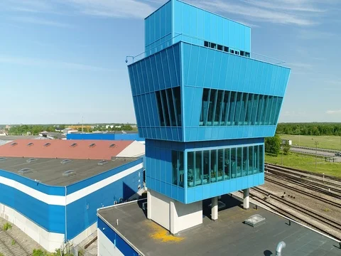 The dispatching tower and the railway in the summer Stock Footage 76786239