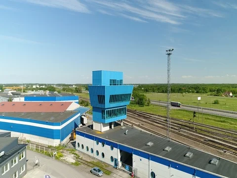 The dispatching tower and the railway in the summer Stock Footage 76786329