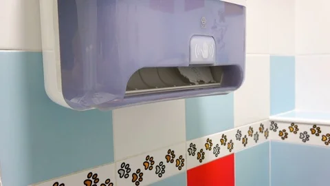 Dispenser for automatic dispensing of paper towels. Vídeos de archivo 77477236