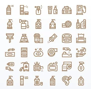 Dispenser Premium Vector Bundle with 36 256x256 Detail Enhanced Bold Line Ico Stock Illustration