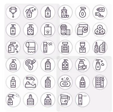 Dispenser Vector Graphics featuring 35 Regular Line Editable Retina Ready D.. Stock Illustration