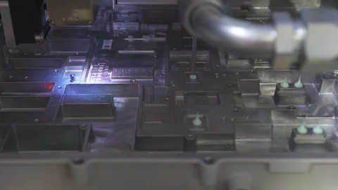 Dispensing of thermal gel for electronics. Precise gel application Stock Footage 124363004