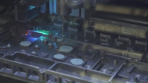 Dispensing of thermal gel for electronics. Precise gel application Stock Footage 124364279