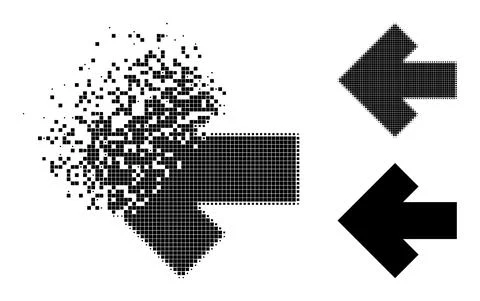 Dispersed and Halftone Pixel Arrow Left Glyph Stock Illustration