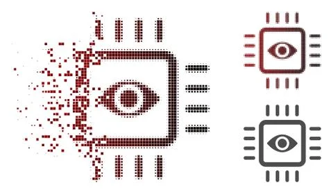 Dispersed Dot Halftone Bionic Vision Chip Icon Stockillustratie