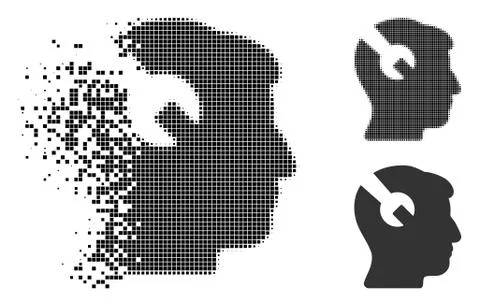 Dispersed Dot Halftone Head Surgery Wrench Icon Stockillustratie
